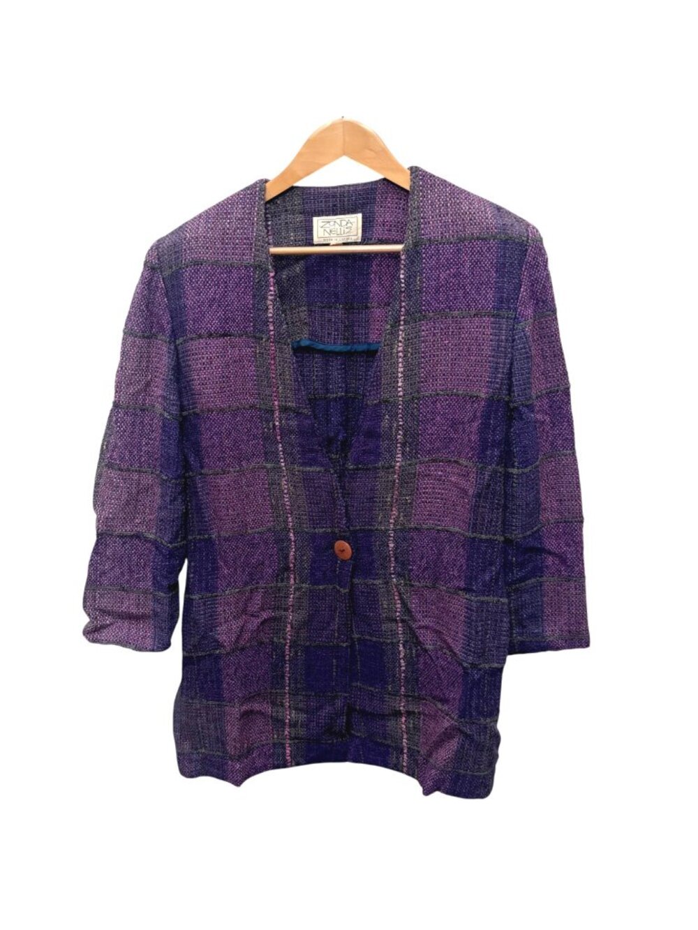 Vintage Zonda Nellis Handwoven Plaid Jacket L Fiber Art-to-Wear Made in Canada